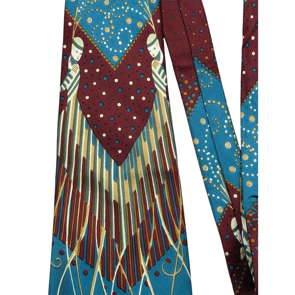 VTG 70s Berkley Cravats Carre Art Deco Tie 4.5" Kipper Robinsons California Blue